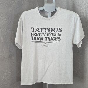 Casual Gray Graphic Tee "Tattoos Pretty Eyes & Thick Thighs"